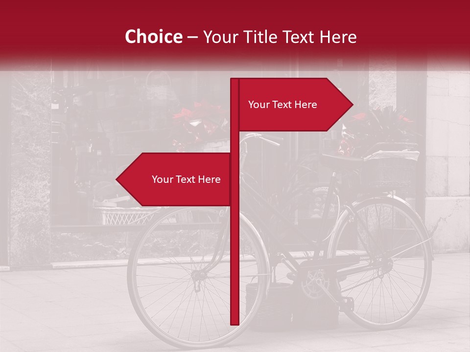 A Black And White Photo Of A Bicycle With Baskets Of Flowers PowerPoint Template