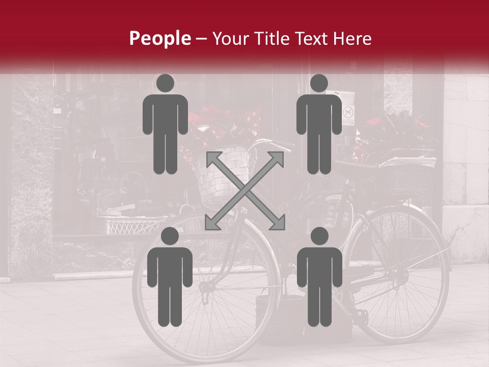 A Black And White Photo Of A Bicycle With Baskets Of Flowers PowerPoint Template