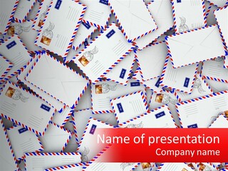 A Pile Of Mail Envelopes With A Red Ribbon PowerPoint Template