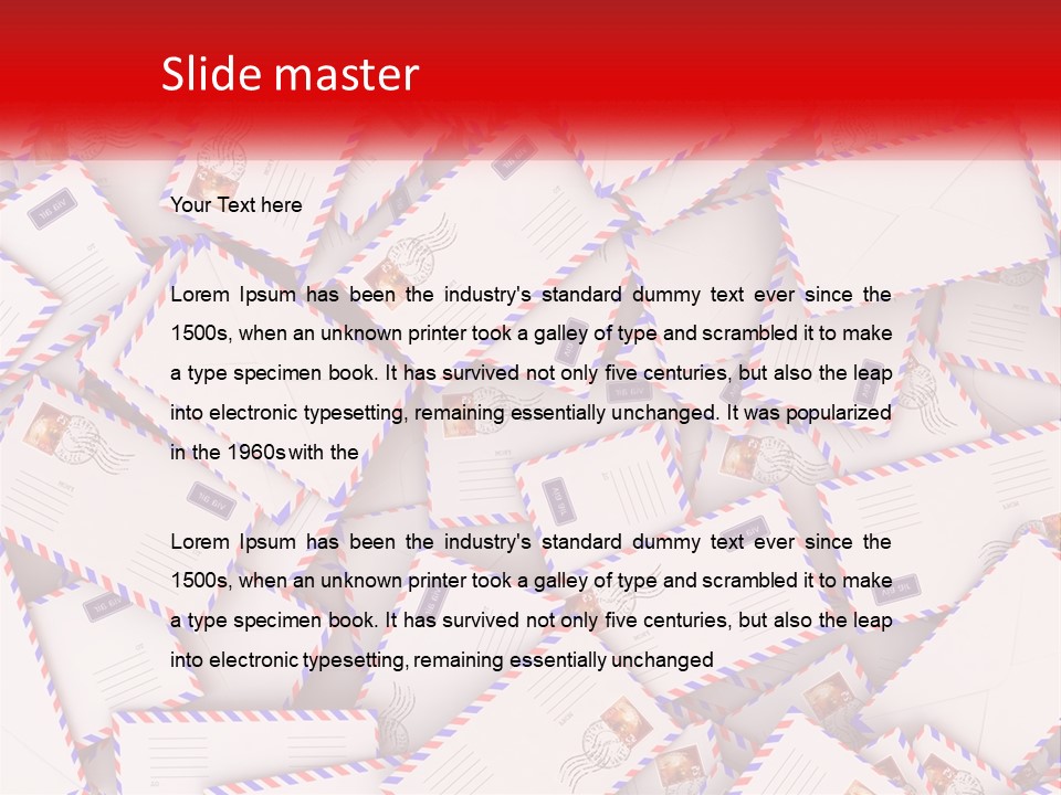 A Pile Of Mail Envelopes With A Red Ribbon PowerPoint Template