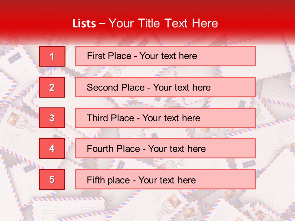 A Pile Of Mail Envelopes With A Red Ribbon PowerPoint Template