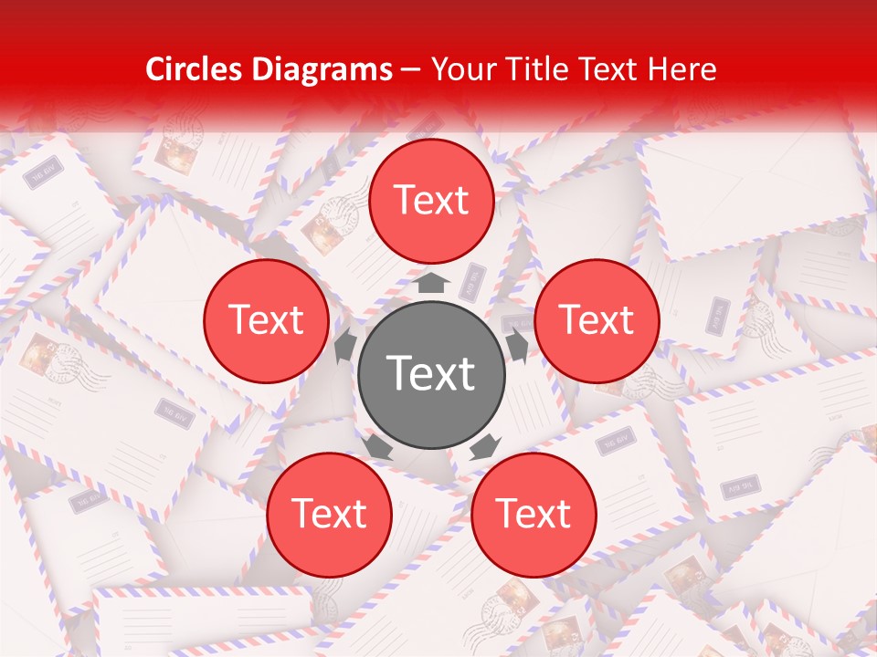 A Pile Of Mail Envelopes With A Red Ribbon PowerPoint Template