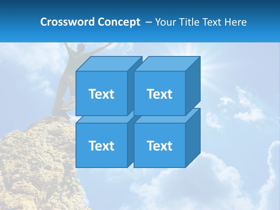 A Man Standing On Top Of A Rock With His Arms In The Air PowerPoint Template