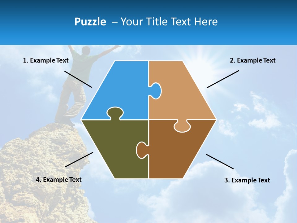 A Man Standing On Top Of A Rock With His Arms In The Air PowerPoint Template