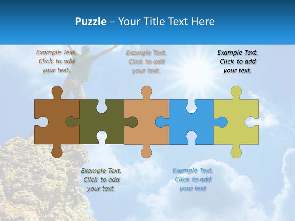 A Man Standing On Top Of A Rock With His Arms In The Air PowerPoint Template