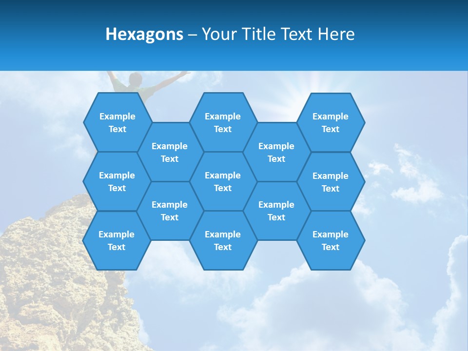 A Man Standing On Top Of A Rock With His Arms In The Air PowerPoint Template