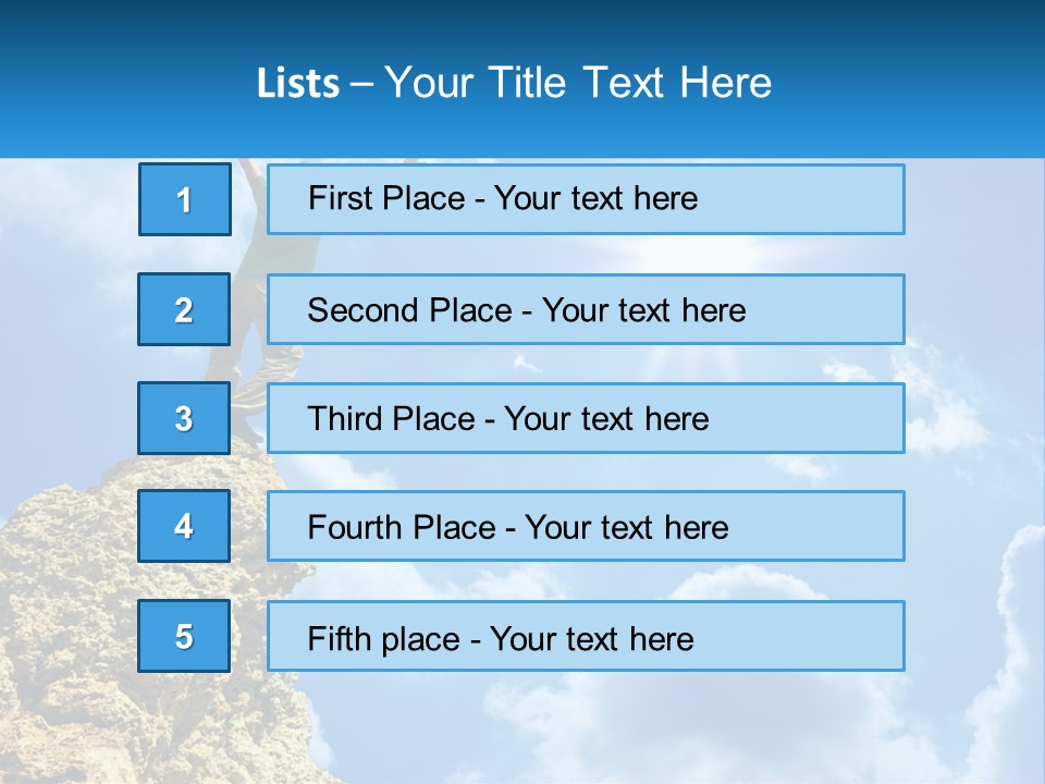 A Man Standing On Top Of A Rock With His Arms In The Air PowerPoint Template