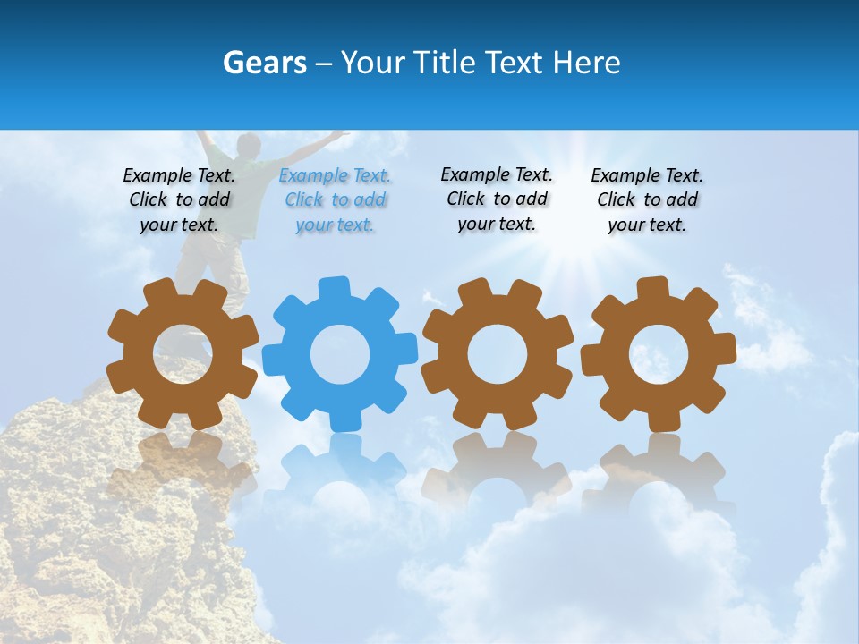 A Man Standing On Top Of A Rock With His Arms In The Air PowerPoint Template