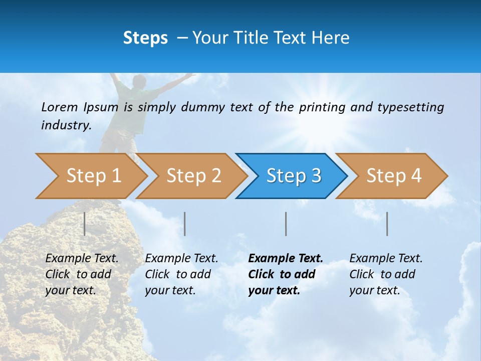 A Man Standing On Top Of A Rock With His Arms In The Air PowerPoint Template