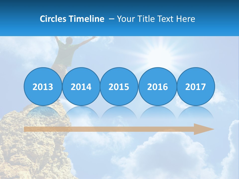 A Man Standing On Top Of A Rock With His Arms In The Air PowerPoint Template