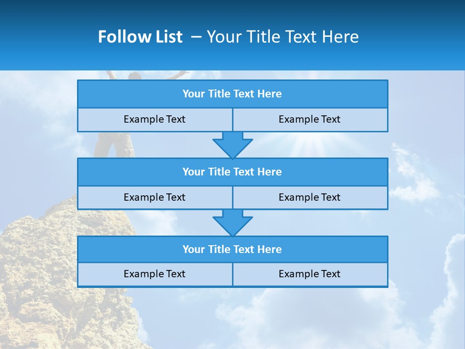A Man Standing On Top Of A Rock With His Arms In The Air PowerPoint Template