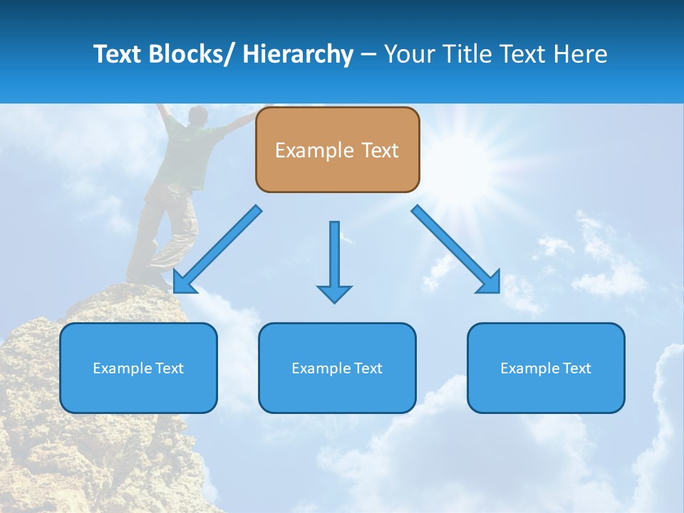 A Man Standing On Top Of A Rock With His Arms In The Air PowerPoint Template