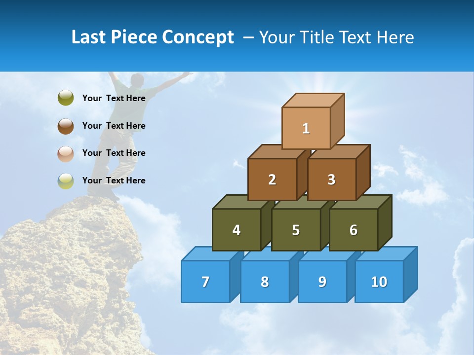 A Man Standing On Top Of A Rock With His Arms In The Air PowerPoint Template