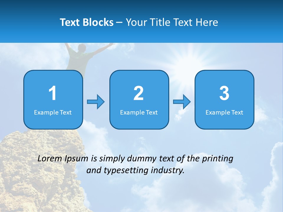 A Man Standing On Top Of A Rock With His Arms In The Air PowerPoint Template