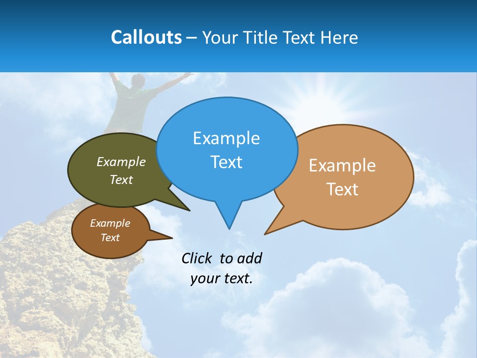 A Man Standing On Top Of A Rock With His Arms In The Air PowerPoint Template