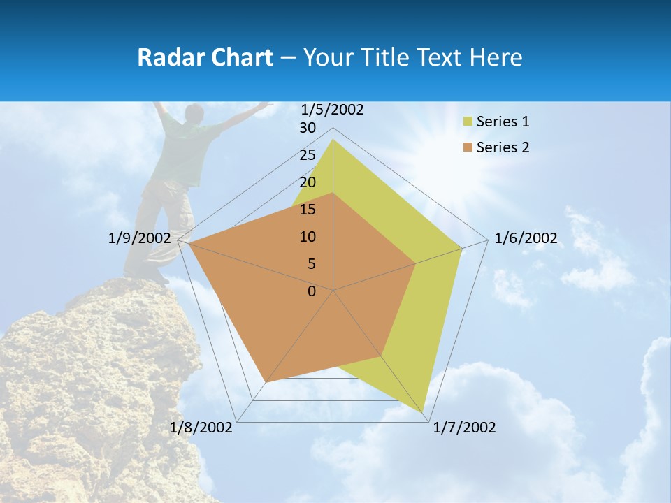 A Man Standing On Top Of A Rock With His Arms In The Air PowerPoint Template