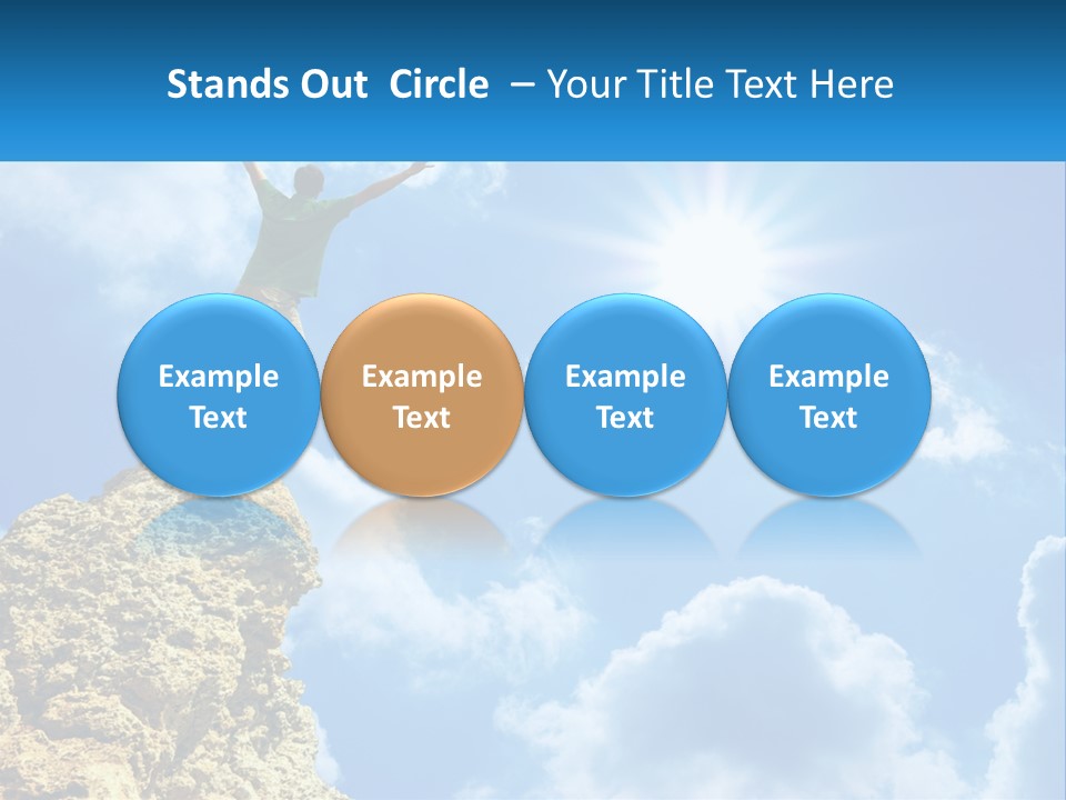 A Man Standing On Top Of A Rock With His Arms In The Air PowerPoint Template