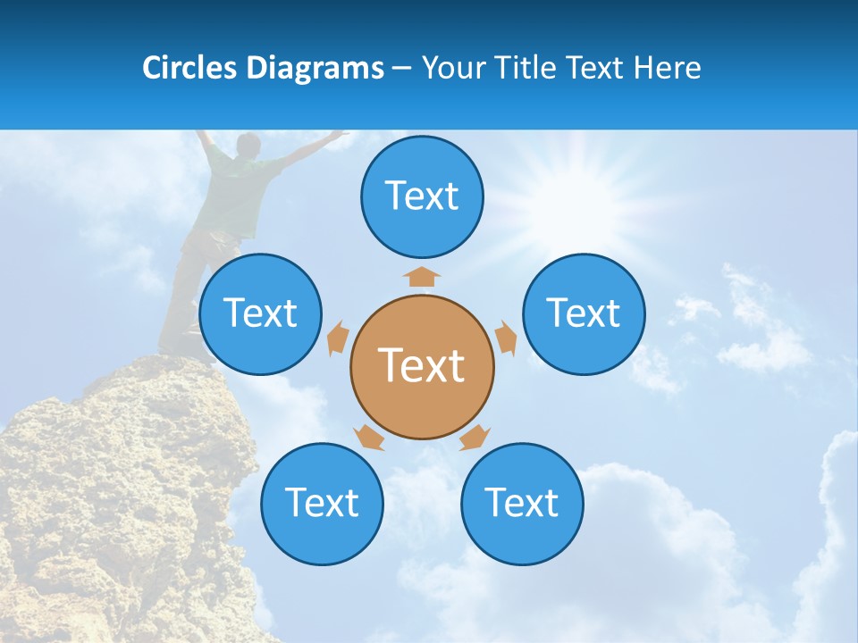 A Man Standing On Top Of A Rock With His Arms In The Air PowerPoint Template