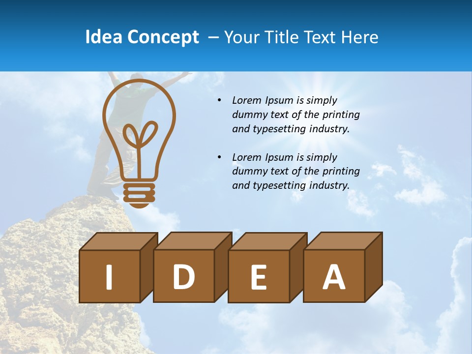 A Man Standing On Top Of A Rock With His Arms In The Air PowerPoint Template