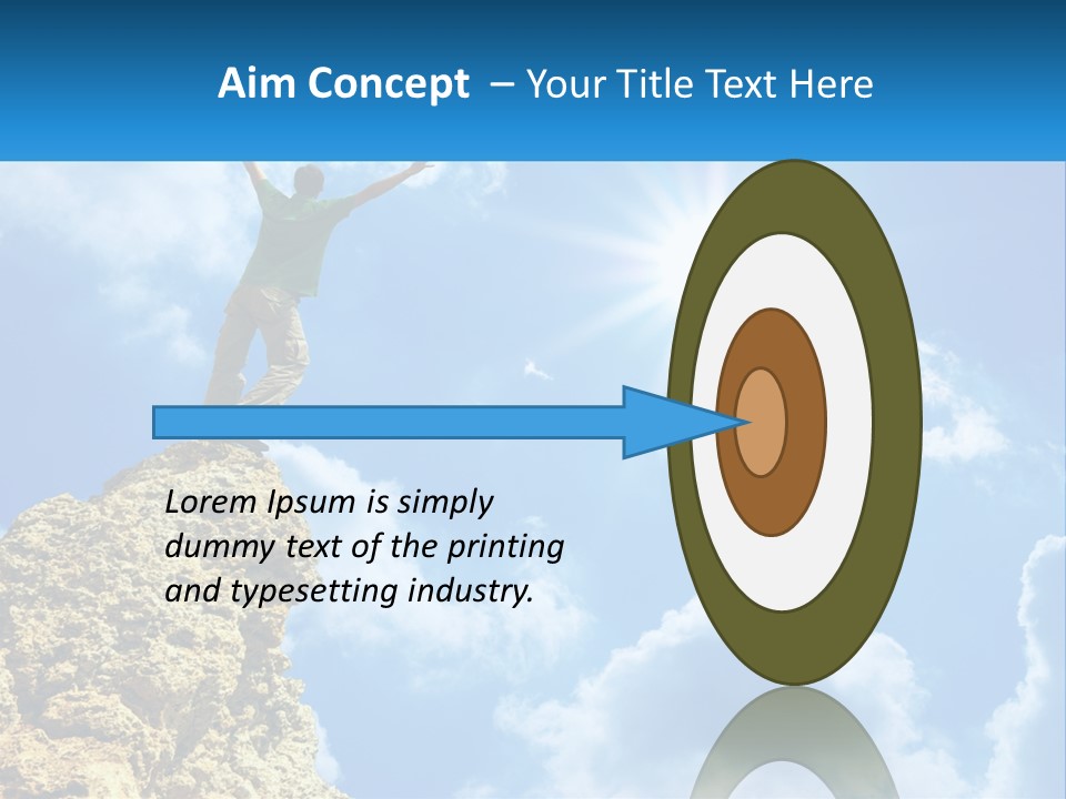 A Man Standing On Top Of A Rock With His Arms In The Air PowerPoint Template