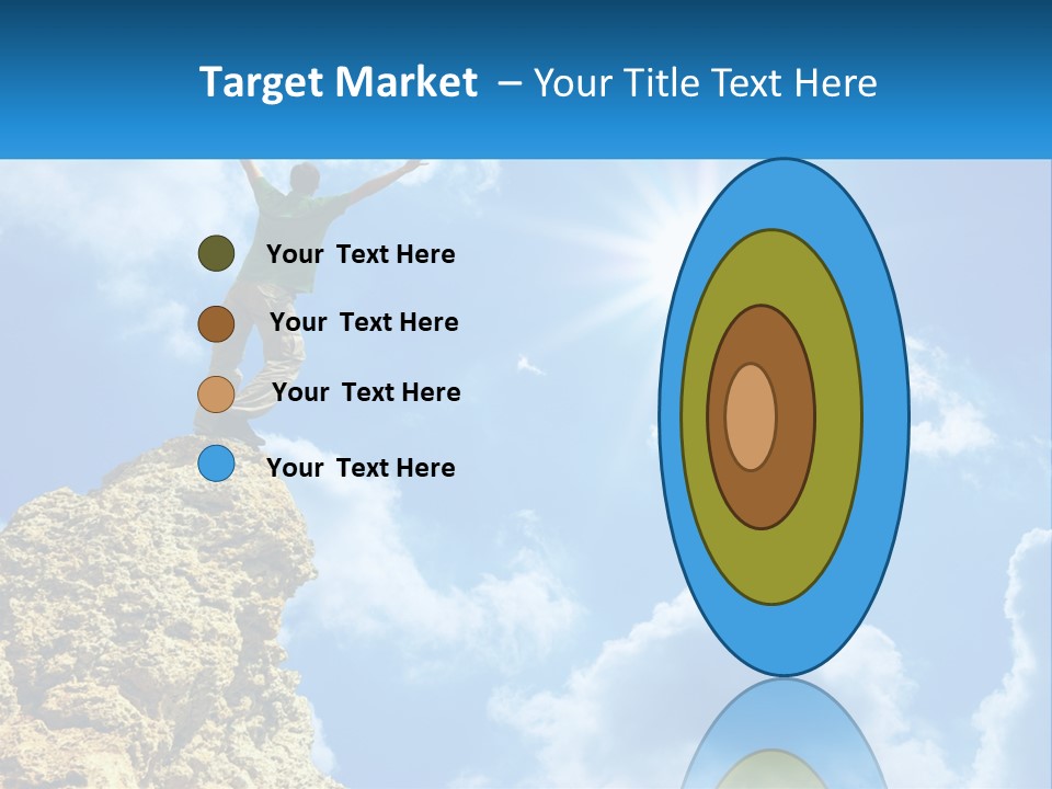 A Man Standing On Top Of A Rock With His Arms In The Air PowerPoint Template