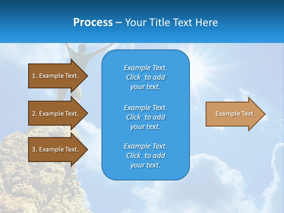 A Man Standing On Top Of A Rock With His Arms In The Air PowerPoint Template