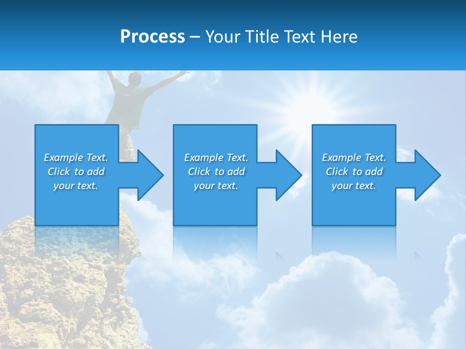 A Man Standing On Top Of A Rock With His Arms In The Air PowerPoint Template