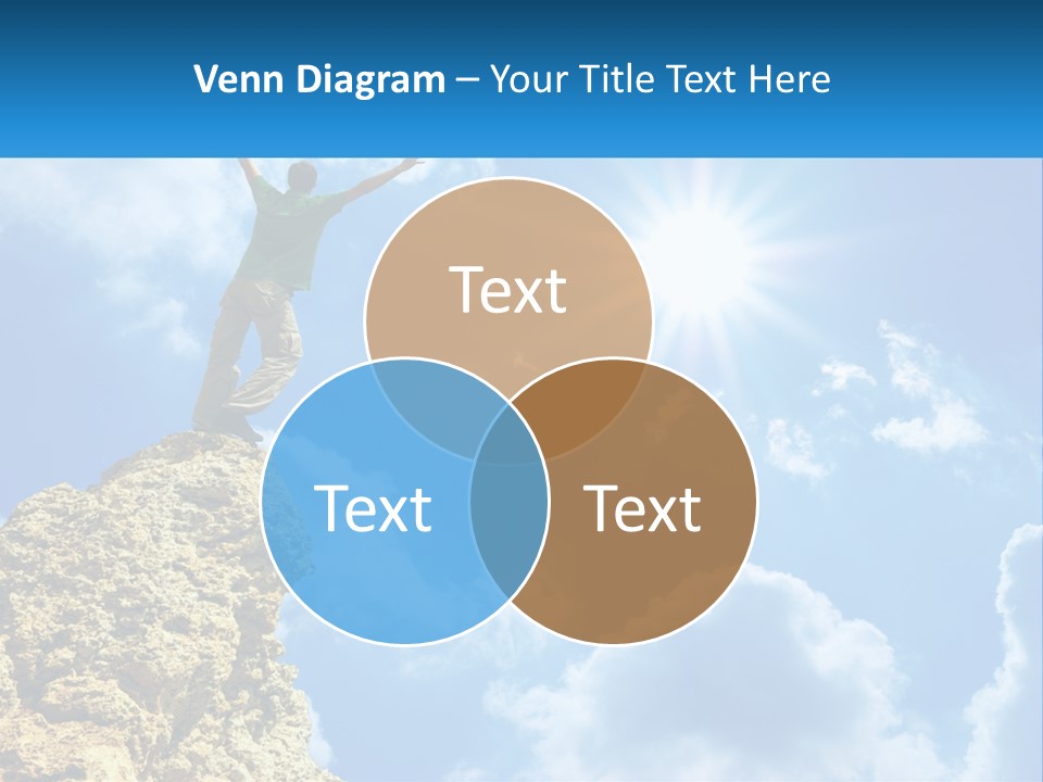 A Man Standing On Top Of A Rock With His Arms In The Air PowerPoint Template
