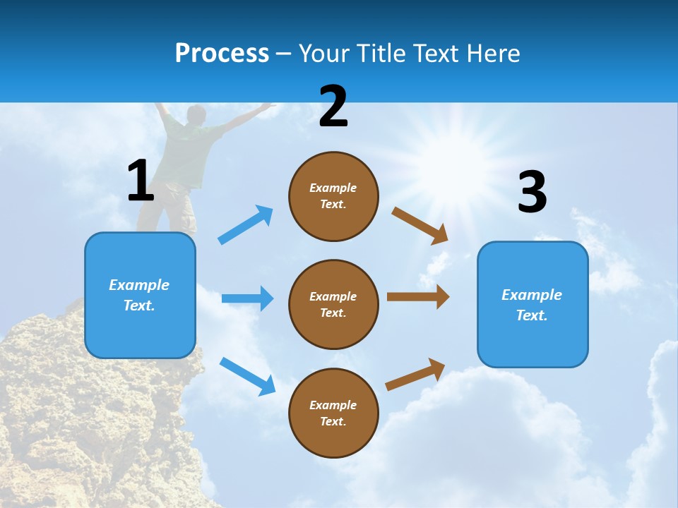 A Man Standing On Top Of A Rock With His Arms In The Air PowerPoint Template