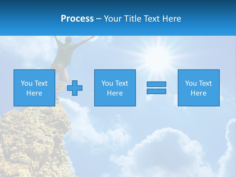 A Man Standing On Top Of A Rock With His Arms In The Air PowerPoint Template