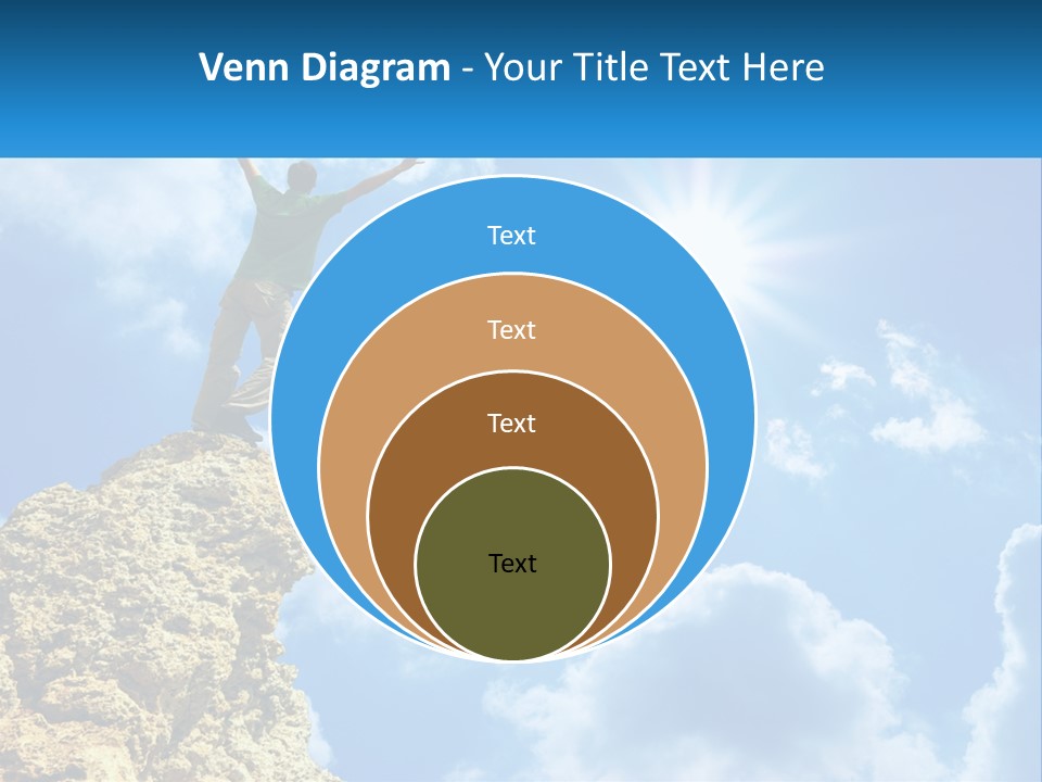 A Man Standing On Top Of A Rock With His Arms In The Air PowerPoint Template