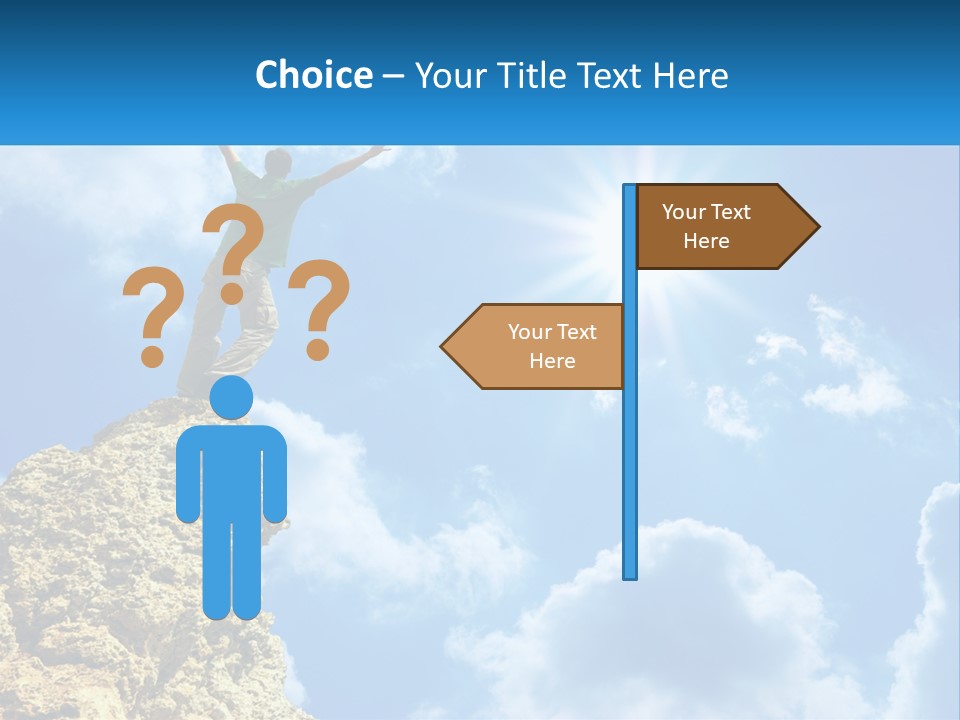 A Man Standing On Top Of A Rock With His Arms In The Air PowerPoint Template