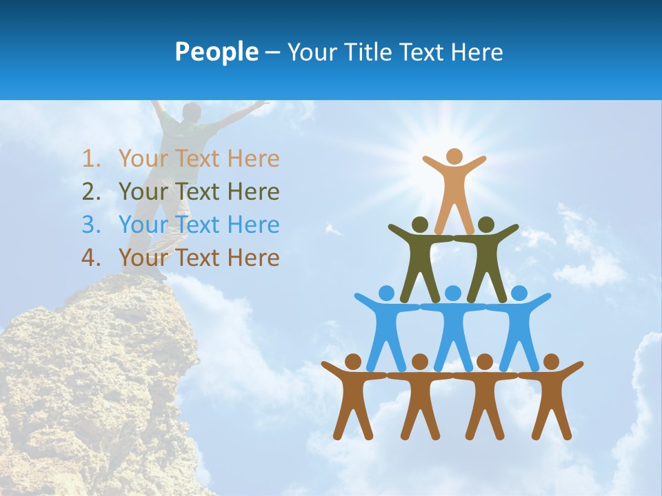 A Man Standing On Top Of A Rock With His Arms In The Air PowerPoint Template