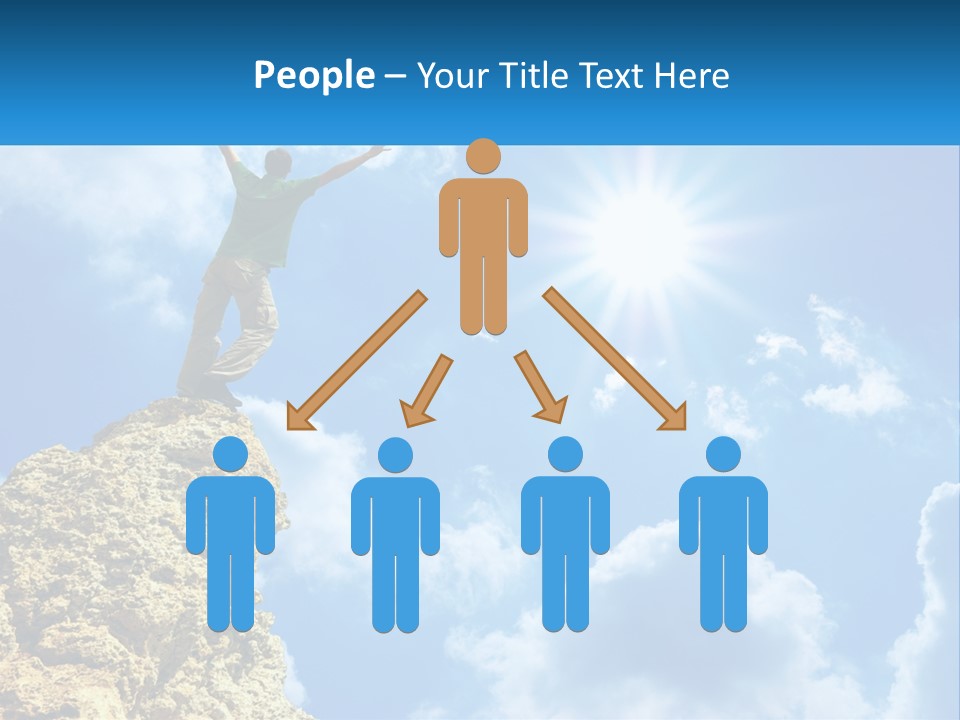 A Man Standing On Top Of A Rock With His Arms In The Air PowerPoint Template