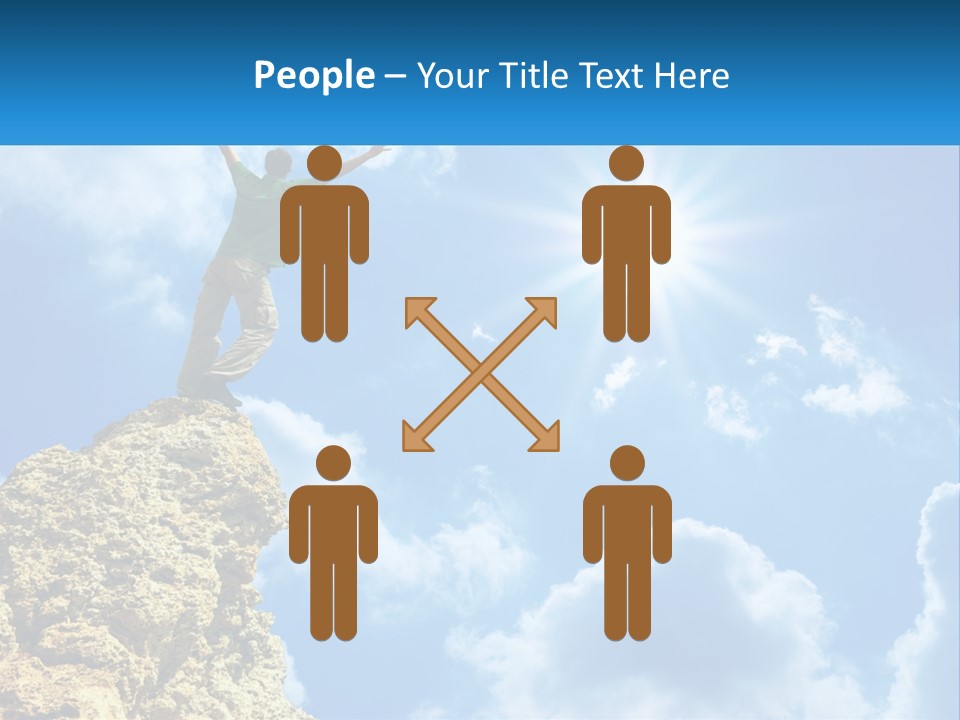 A Man Standing On Top Of A Rock With His Arms In The Air PowerPoint Template