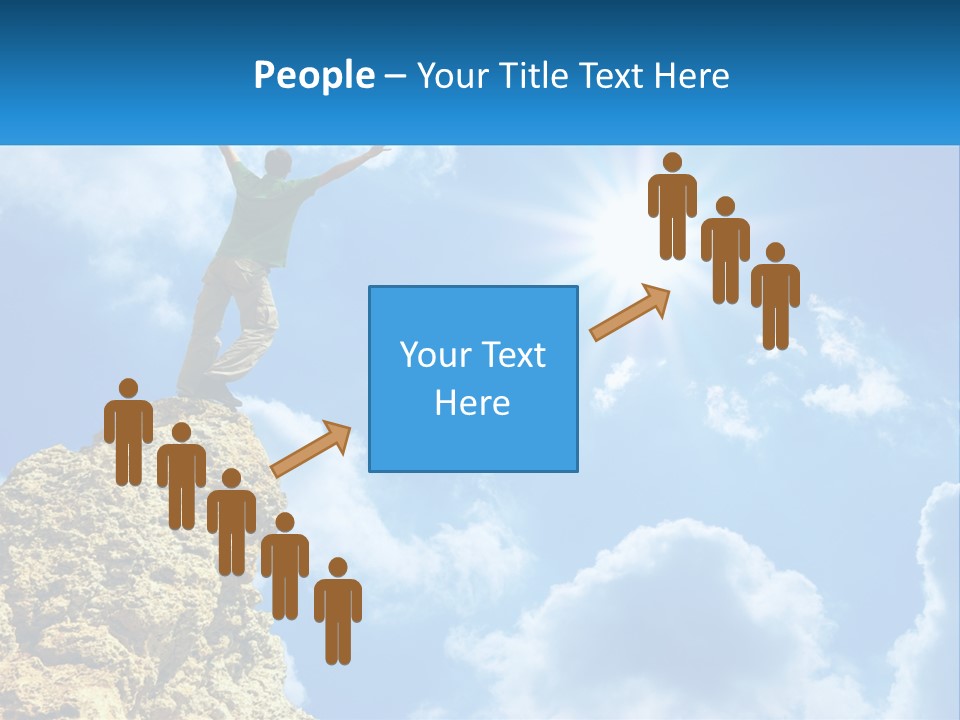 A Man Standing On Top Of A Rock With His Arms In The Air PowerPoint Template