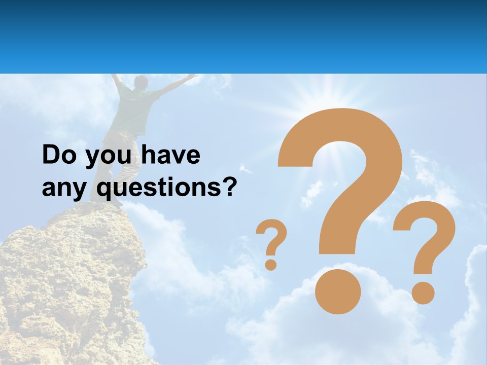 A Man Standing On Top Of A Rock With His Arms In The Air PowerPoint Template