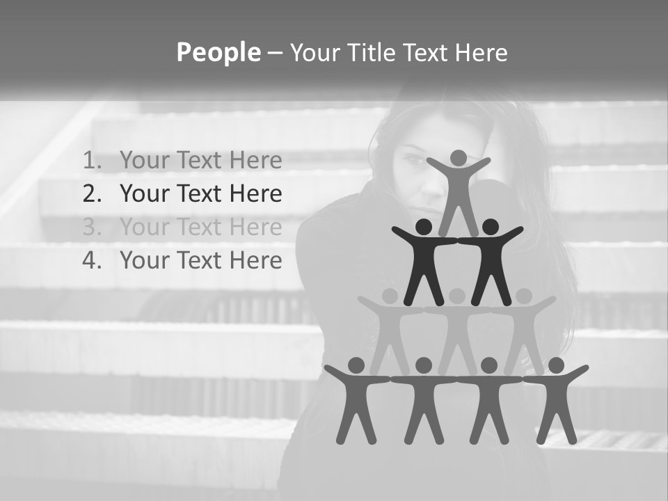 A Woman Is Sitting On The Stairs With Her Hand On Her Head PowerPoint Template