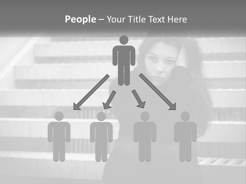 A Woman Is Sitting On The Stairs With Her Hand On Her Head PowerPoint Template