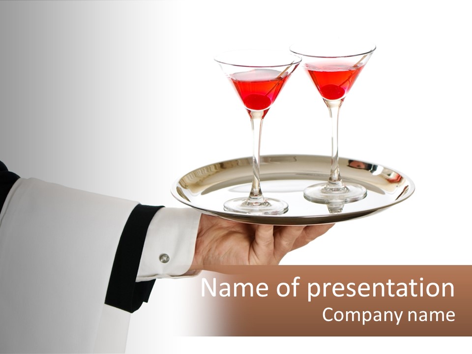A Person Holding A Tray With Two Glasses Of Wine On It PowerPoint Template