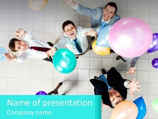 A Group Of People Standing Around Each Other Holding Balloons PowerPoint Template