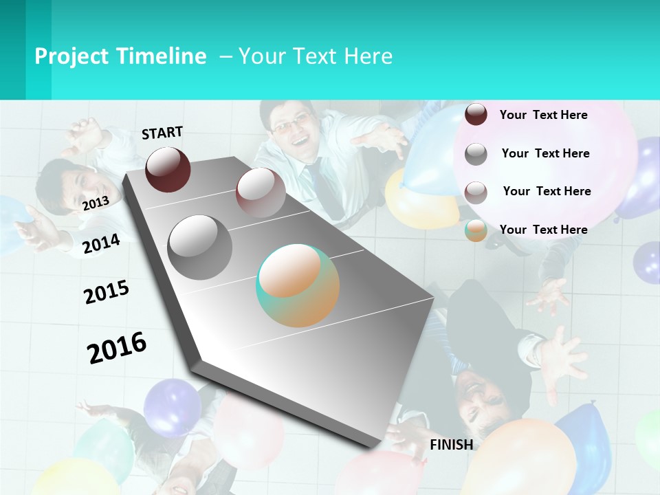 A Group Of People Standing Around Each Other Holding Balloons PowerPoint Template