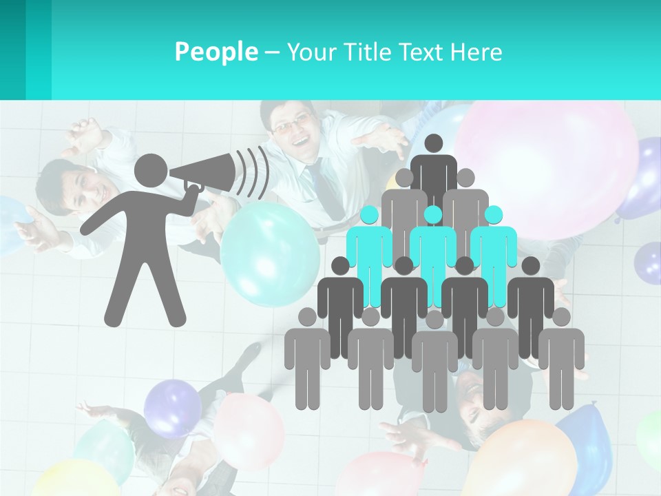 A Group Of People Standing Around Each Other Holding Balloons PowerPoint Template