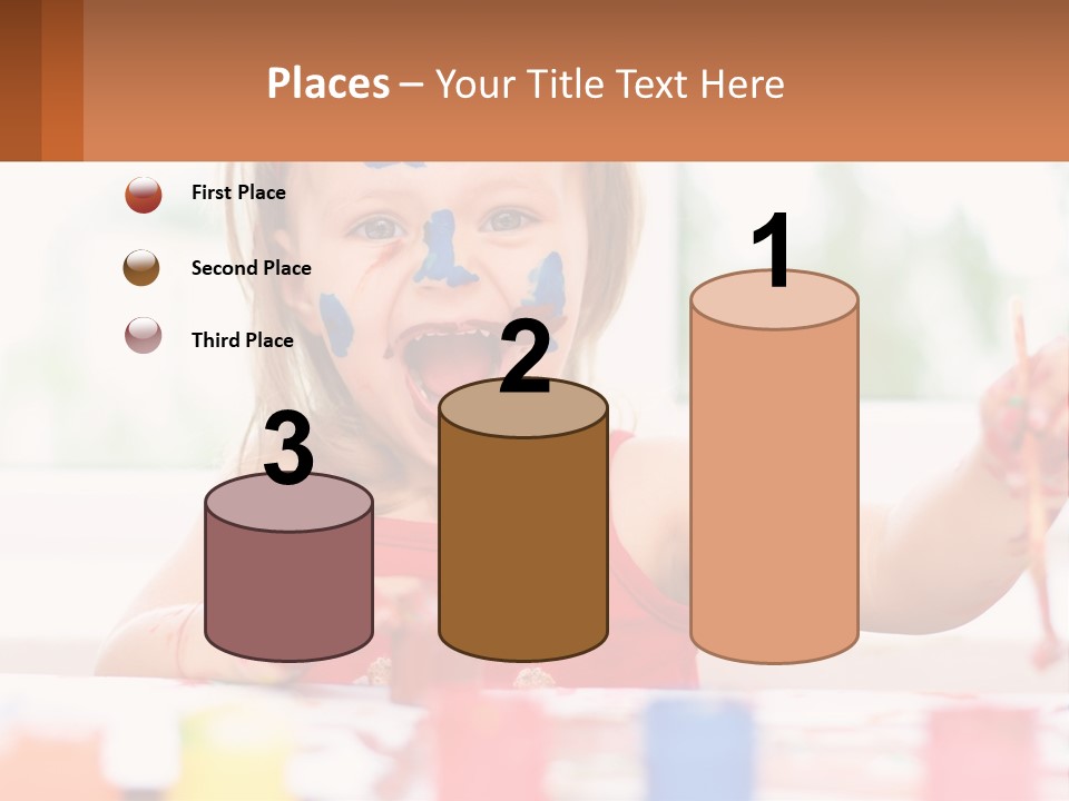 A Little Girl With Her Face Painted Blue And Red PowerPoint Template