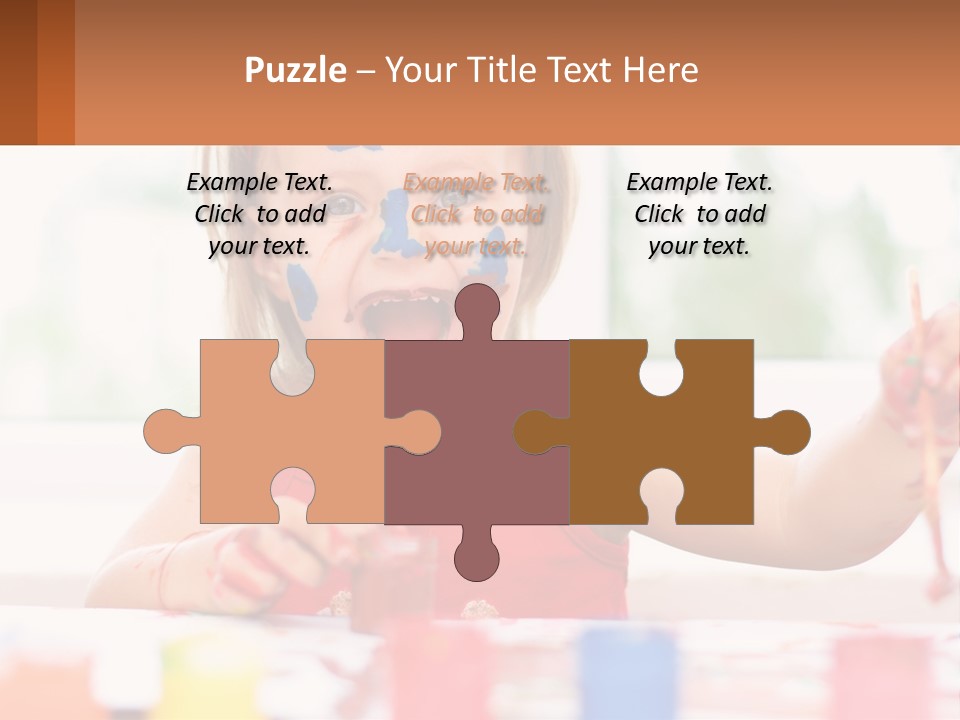 A Little Girl With Her Face Painted Blue And Red PowerPoint Template