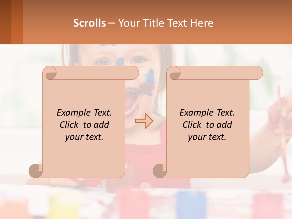 A Little Girl With Her Face Painted Blue And Red PowerPoint Template