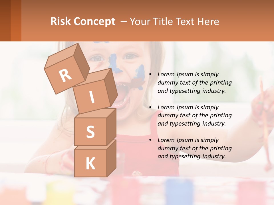 A Little Girl With Her Face Painted Blue And Red PowerPoint Template