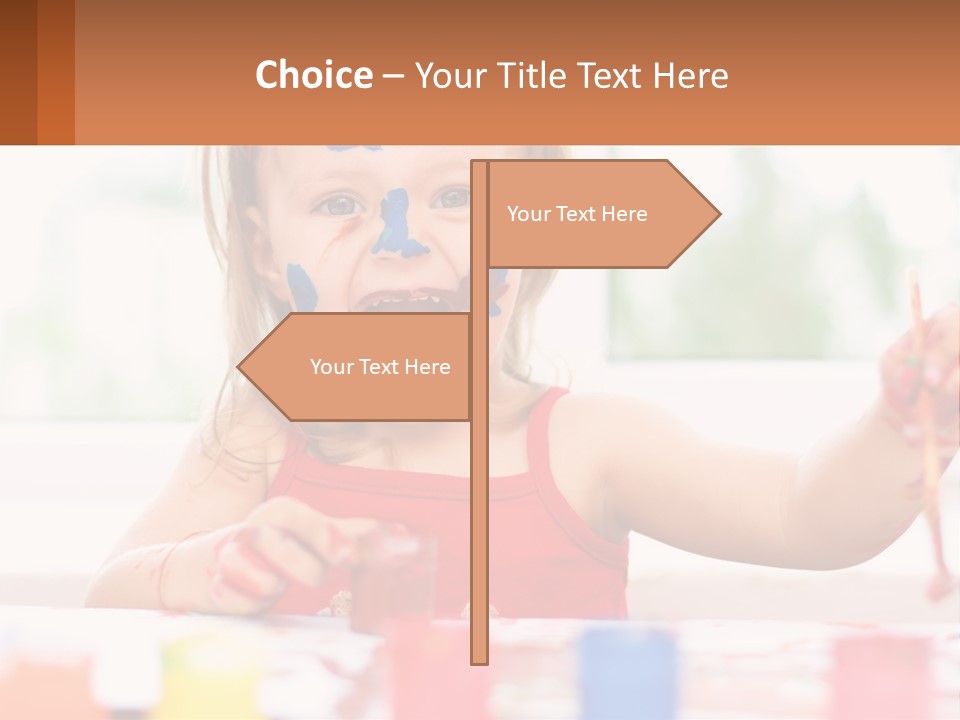 A Little Girl With Her Face Painted Blue And Red PowerPoint Template