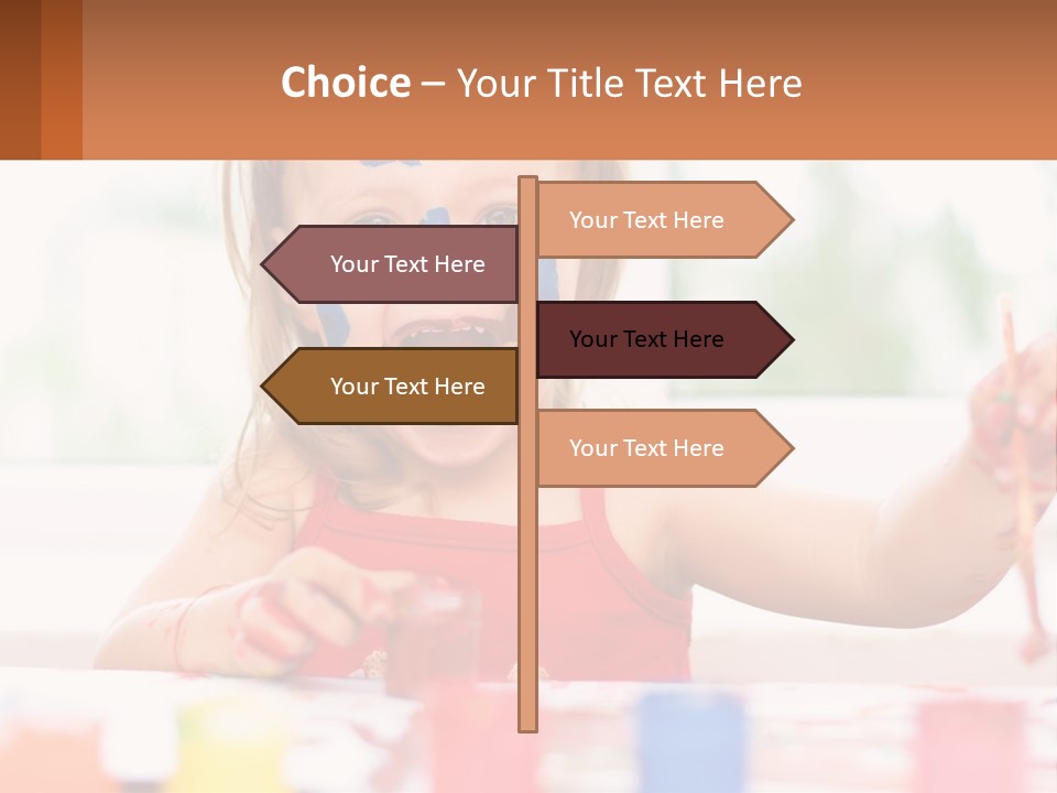 A Little Girl With Her Face Painted Blue And Red PowerPoint Template