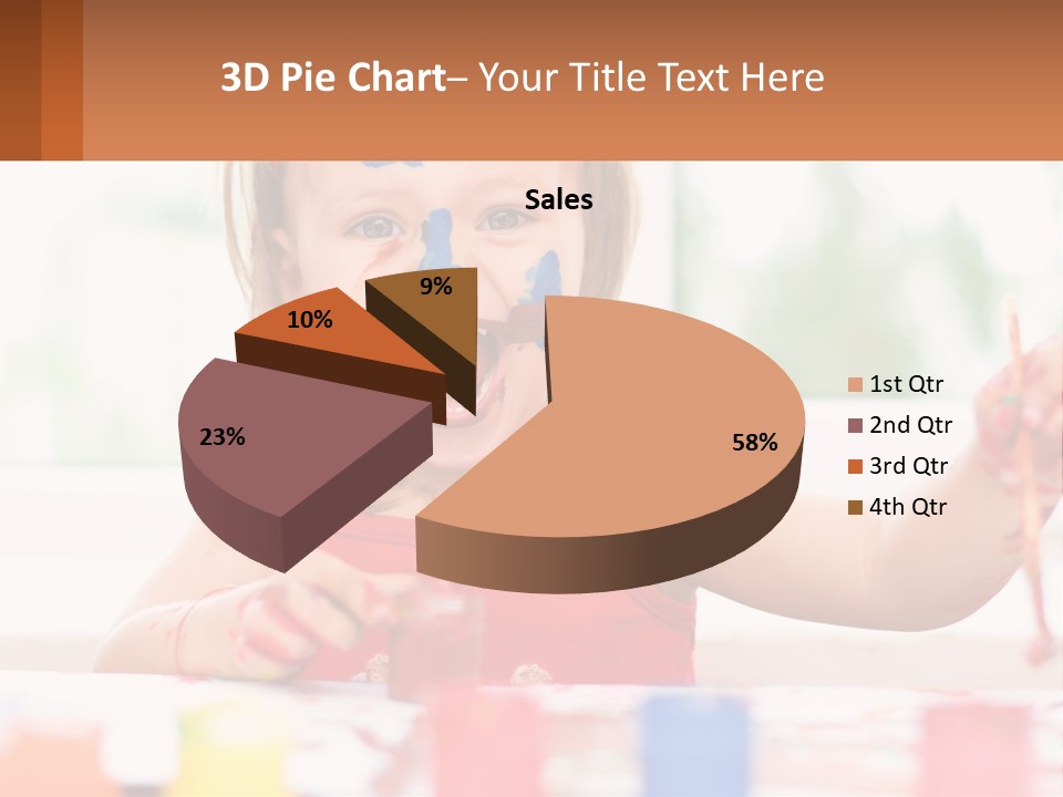 A Little Girl With Her Face Painted Blue And Red PowerPoint Template